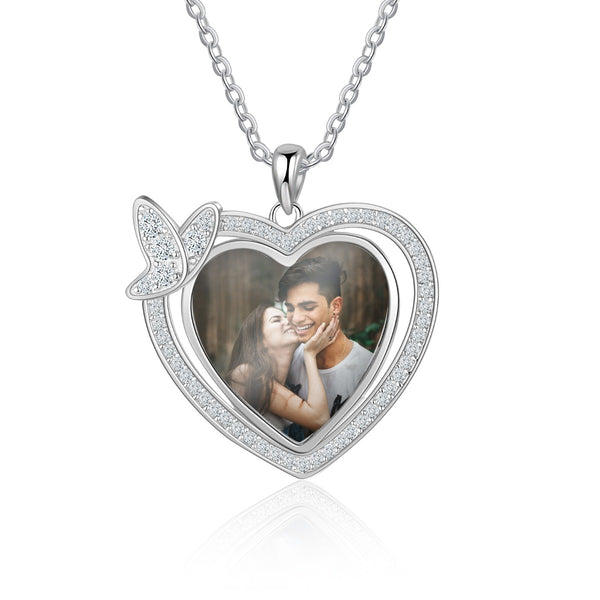 Personalized Rhodium Plated Butterfly Heart Shape Necklace