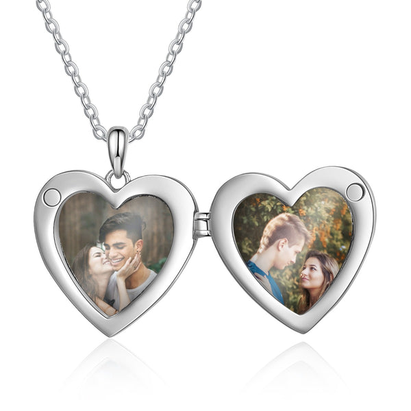 Rhodium Plated Heart Photo Necklace