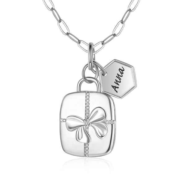 Personalized Rhodium Plated Butterfly Photo Pendant Necklace