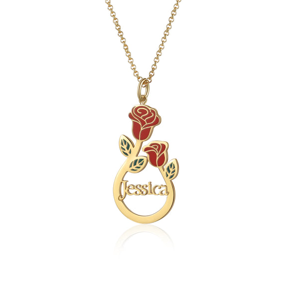 Personalized Stainless Steel Rose Flower Name Necklace