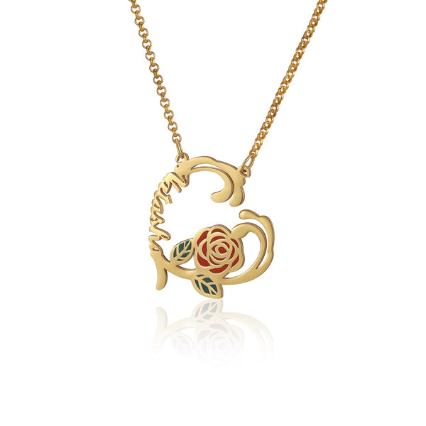 Personalized Rose Flower Name Necklace