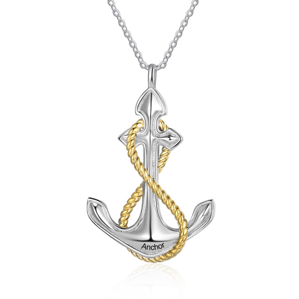 Rhodium Plated Personalized Anchor Necklace