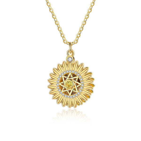 Personalized Rhodium Plated Gold Plated Sunflower Photo Necklace