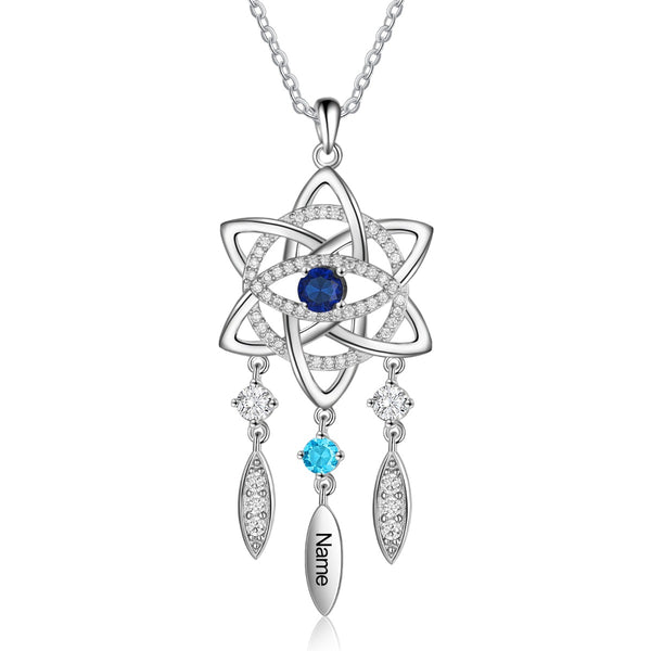 Rhodium Plated Dreamcatcher Evil Eye Necklace