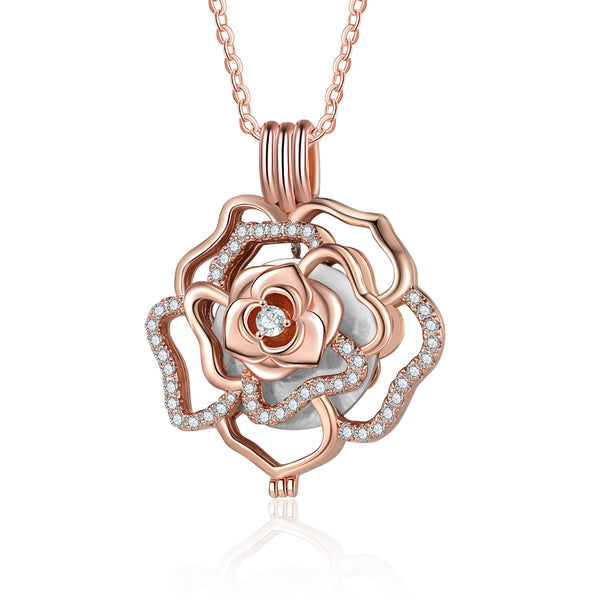 Rose Gold Plated Rose Flower Photo Necklace