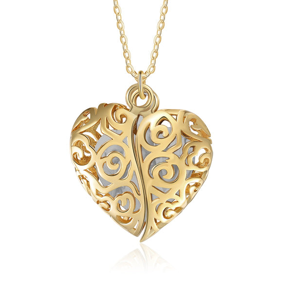 Rhodium Plated Hollow Heart Box Photo Necklace