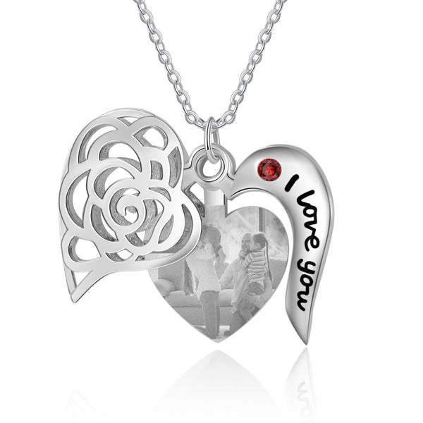 Rhodium Plated Heart Photo Necklace