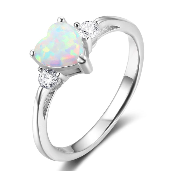 Fashion 925 Sterling Silver Heart Opal Ring