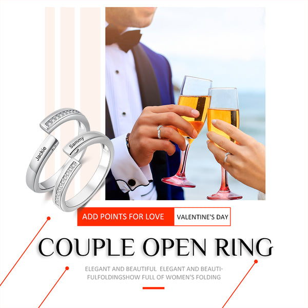 Personalized Rhodium Plated Lovers Opening Ring